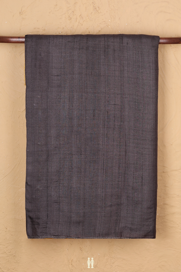 Tussar Silk Saree In Oxford Brown With Hand Embroidered Pallu