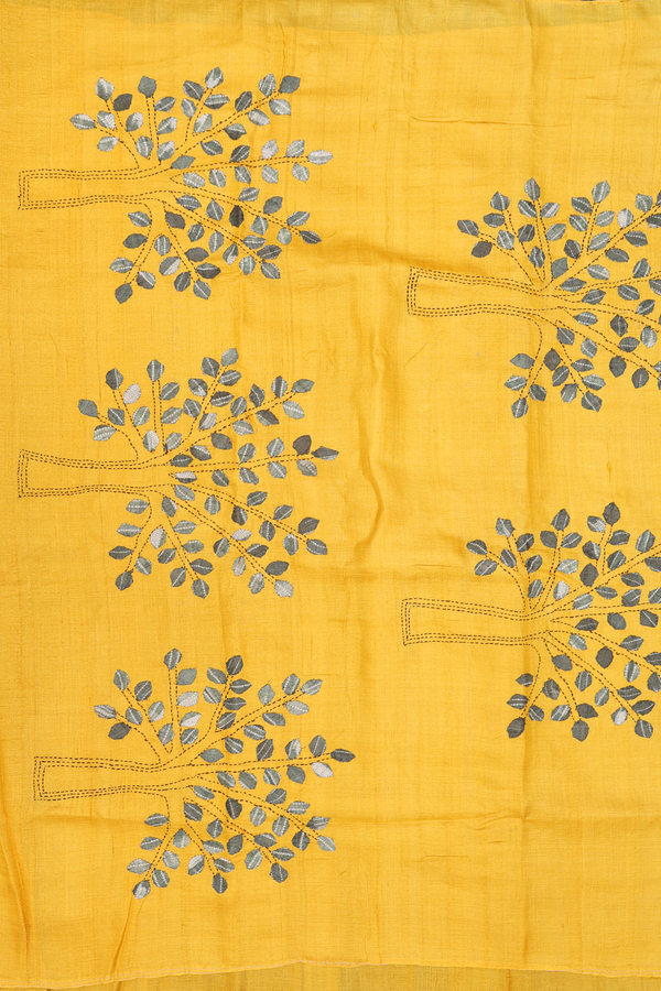 Tussar Silk Saree In Oxford Brown With Hand Embroidered Pallu