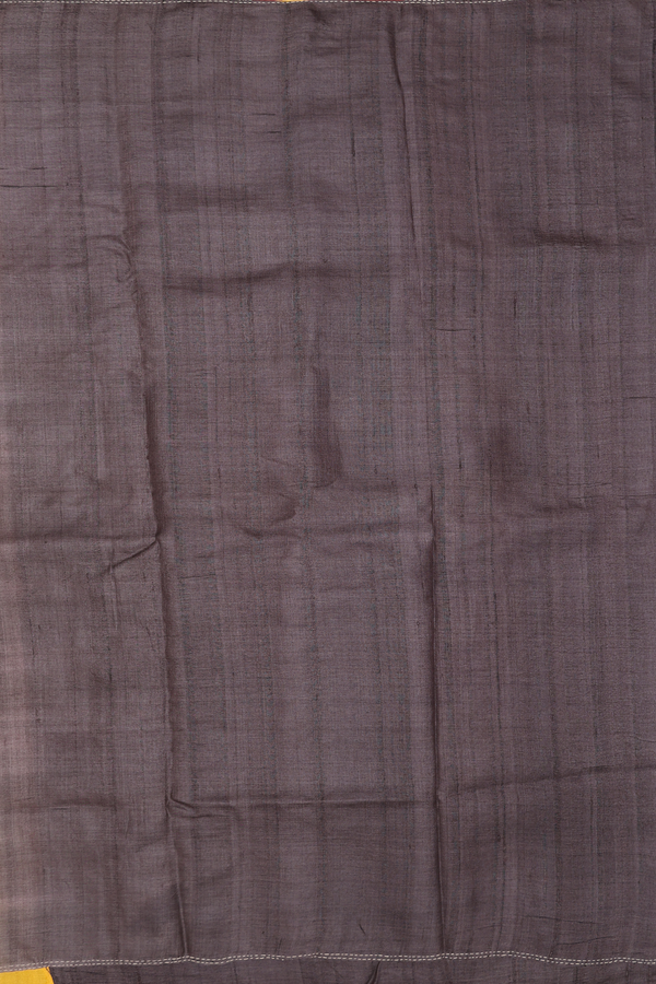 Tussar Silk Saree In Oxford Brown With Hand Embroidered Pallu
