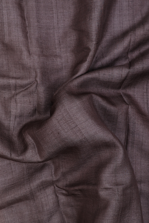 Tussar Silk Saree In Oxford Brown With Hand Embroidered Pallu
