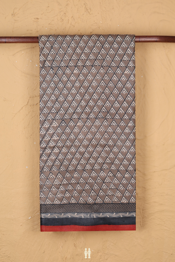 Tussar Silk Saree In Oxford Brown With Printed Design