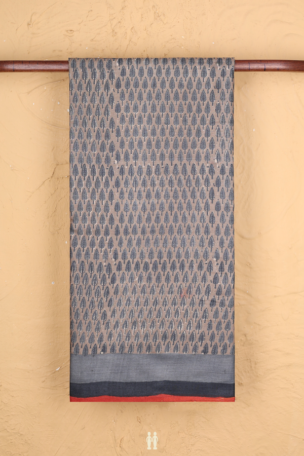 Tussar Silk Saree In Oxford Brown With Printed Design