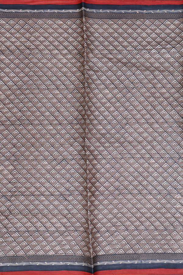 Tussar Silk Saree In Oxford Brown With Printed Design