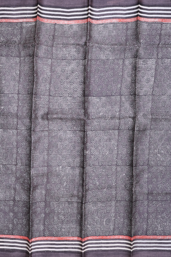 Tussar Silk Saree In Oxford Brown With Printed Design