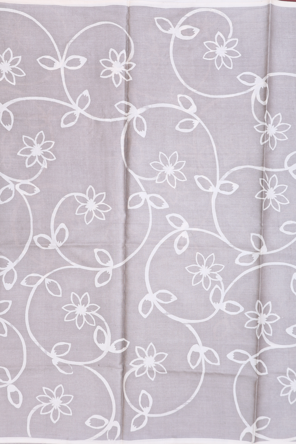 Tussar Silk Saree In Oxford Grey With Floral Printed Design