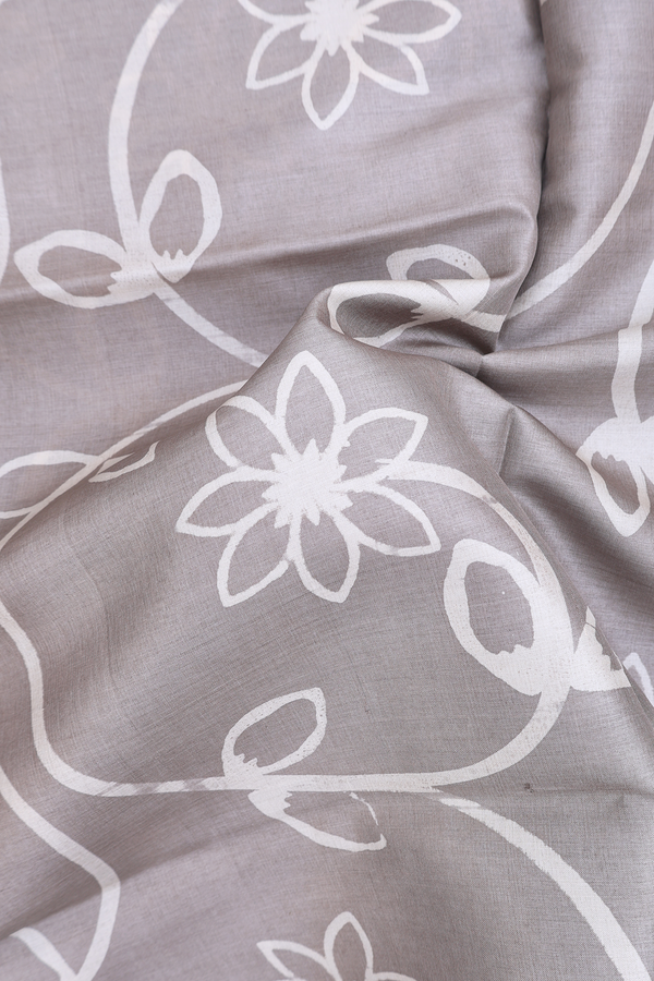 Tussar Silk Saree In Oxford Grey With Floral Printed Design