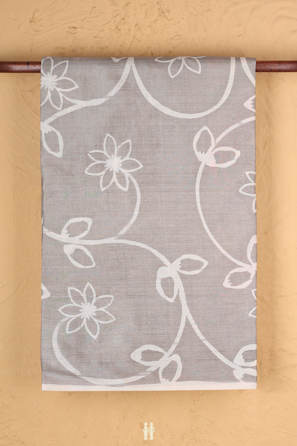 Tussar Silk Saree In Oxford Grey With Floral Printed Design