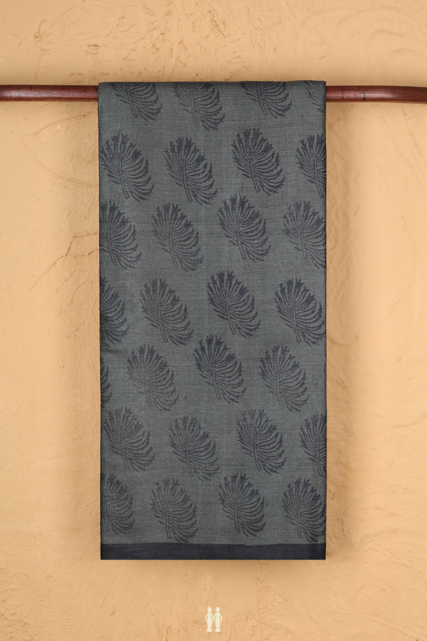 Tussar Silk Saree In Oxford Grey With Leaf Design