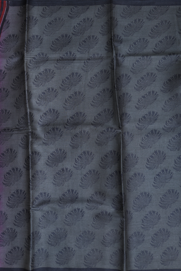 Tussar Silk Saree In Oxford Grey With Leaf Design