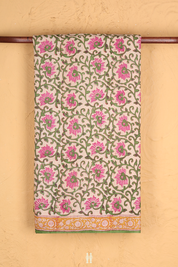 Tussar Silk Saree In Ivory With Floral Printed Design