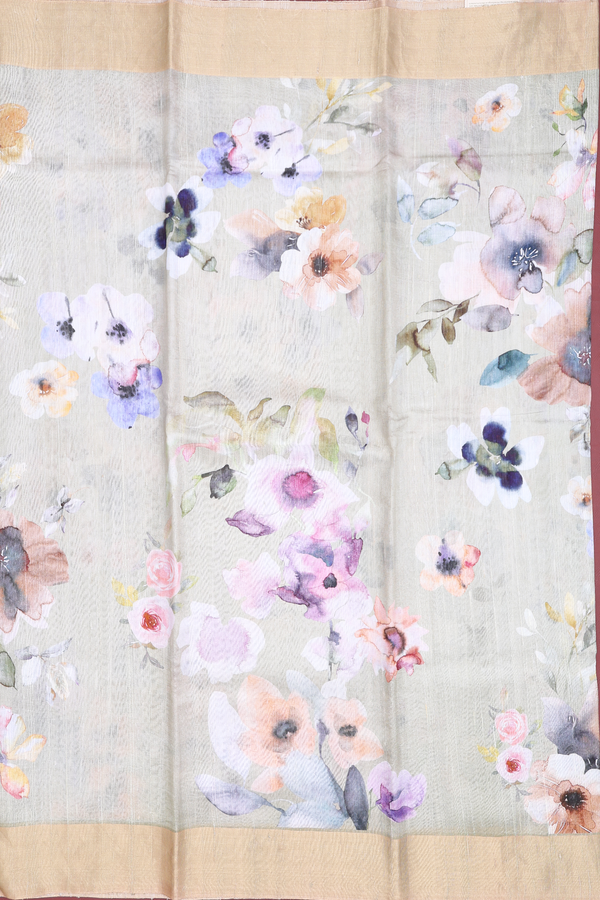 Tussar Silk Saree In Pale Green With Floral Design