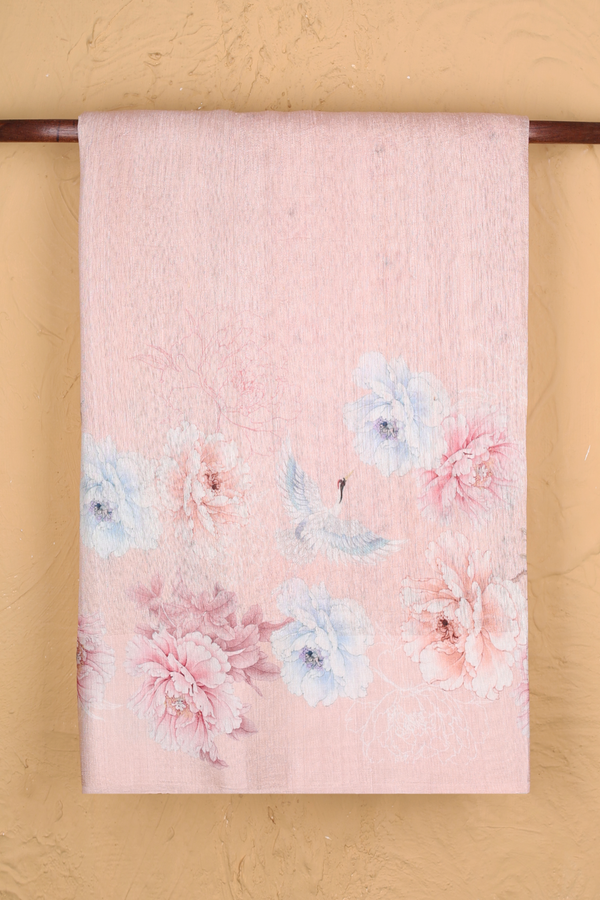 Tussar Silk Saree In Pale Pink With Floral Design