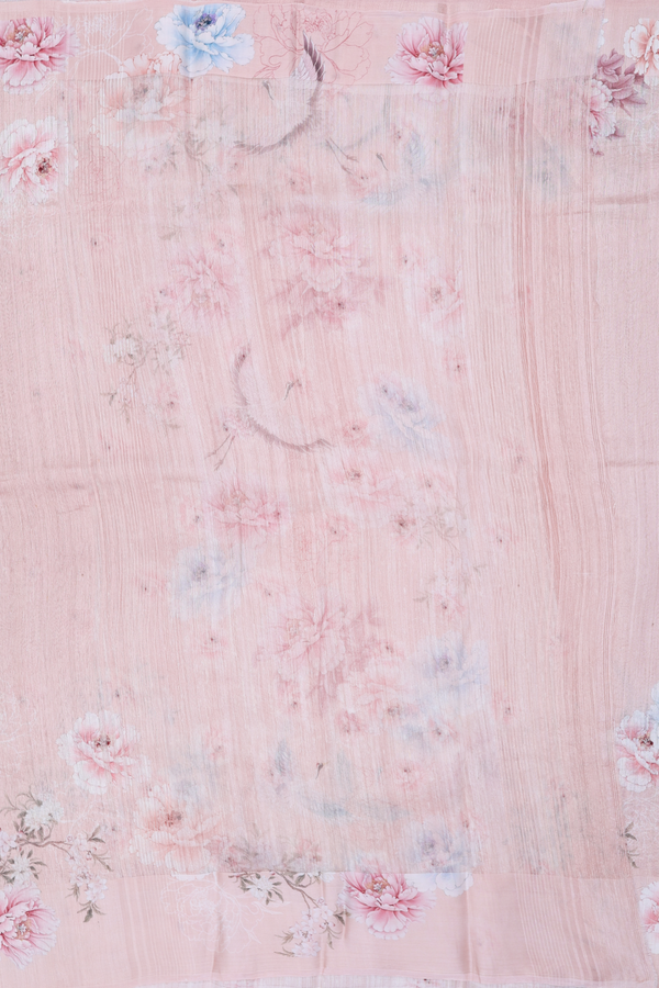 Tussar Silk Saree In Pale Pink With Floral Design