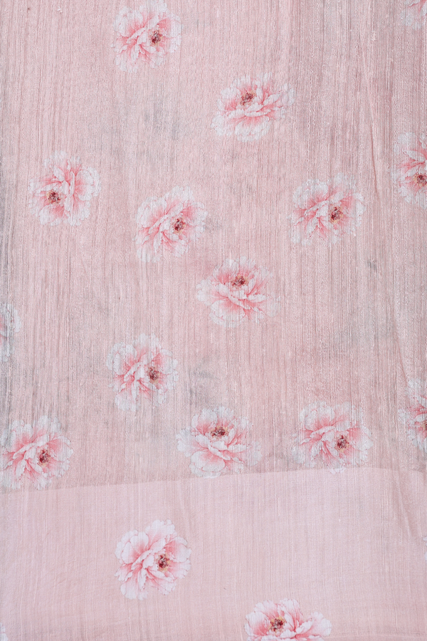 Tussar Silk Saree In Pale Pink With Floral Design