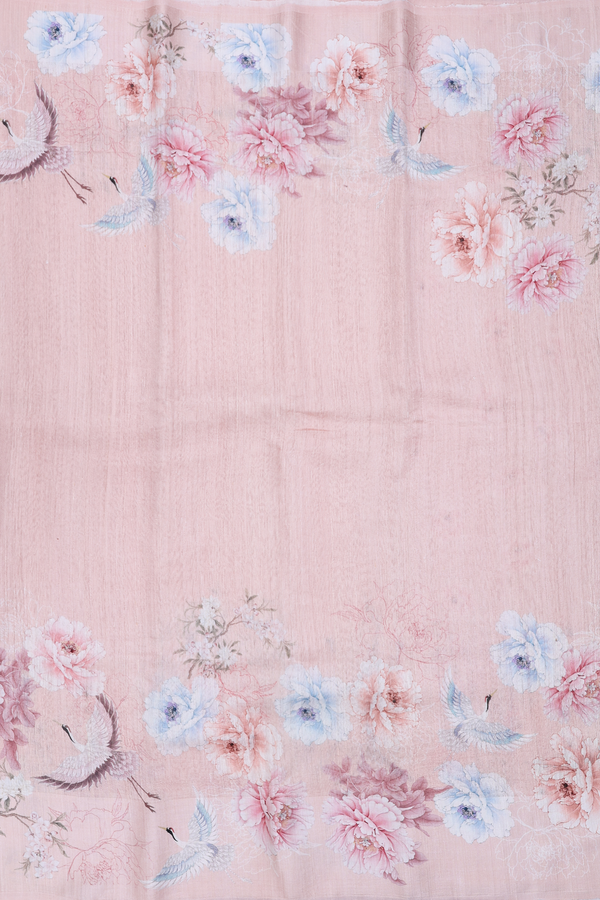 Tussar Silk Saree In Pale Pink With Floral Design