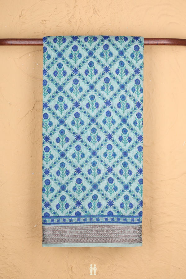 Tussar Silk Saree In Pastel Blue With Floral Design