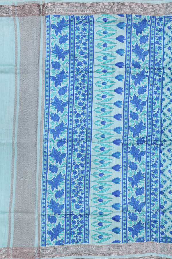 Tussar Silk Saree In Pastel Blue With Floral Design