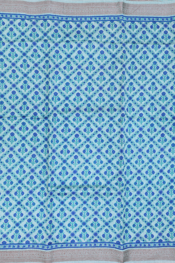 Tussar Silk Saree In Pastel Blue With Floral Design