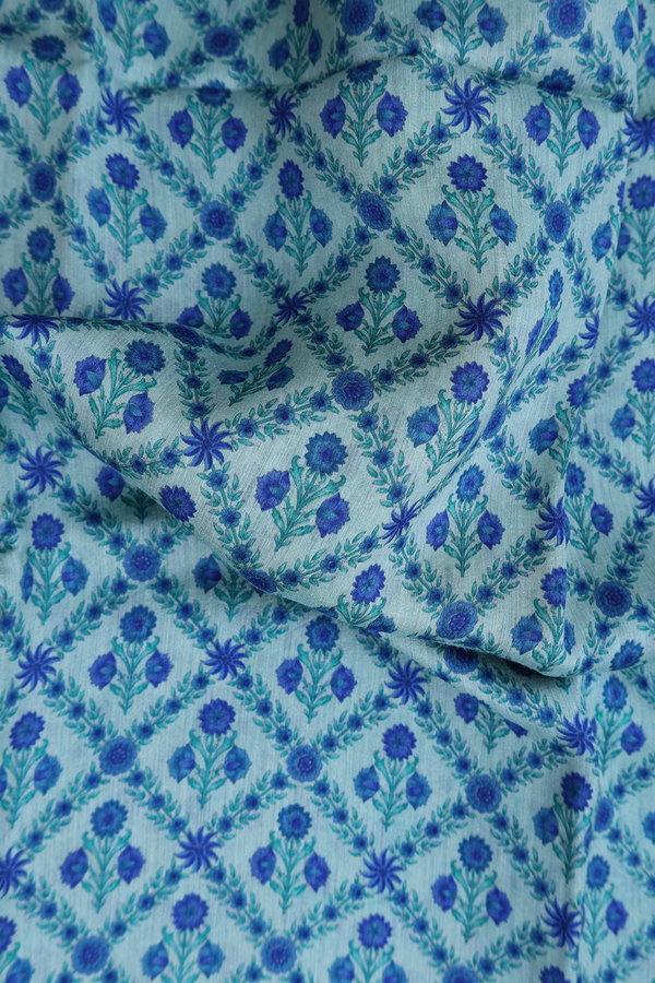 Tussar Silk Saree In Pastel Blue With Floral Design