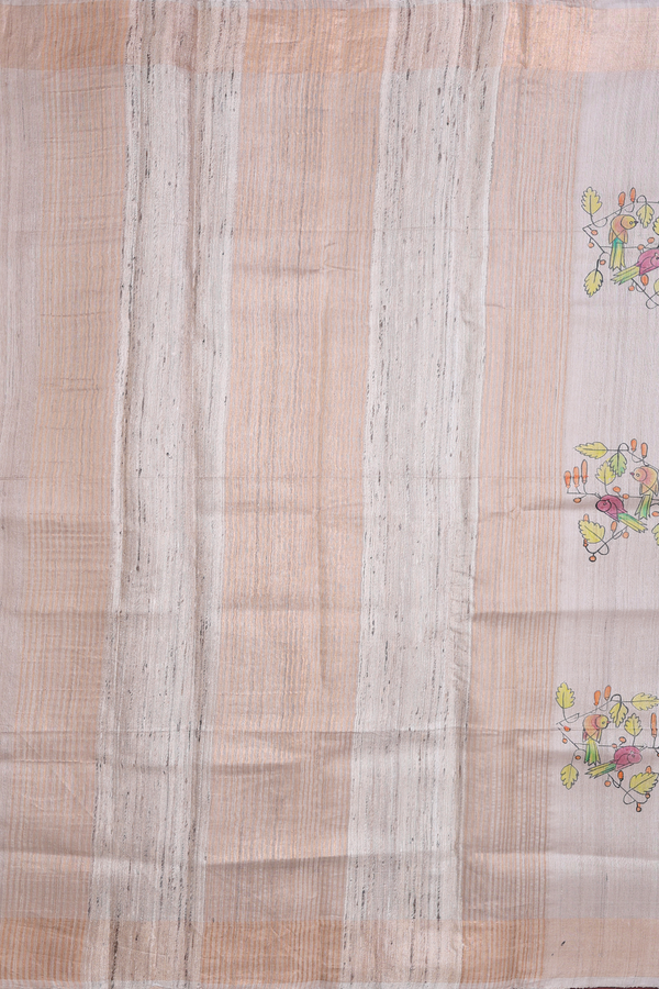 Tussar Silk Saree In Pastel Brown With Hand Painted Design