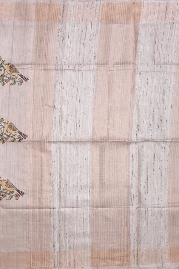 Tussar Silk Saree In Pastel Brown With Hand Painted Design