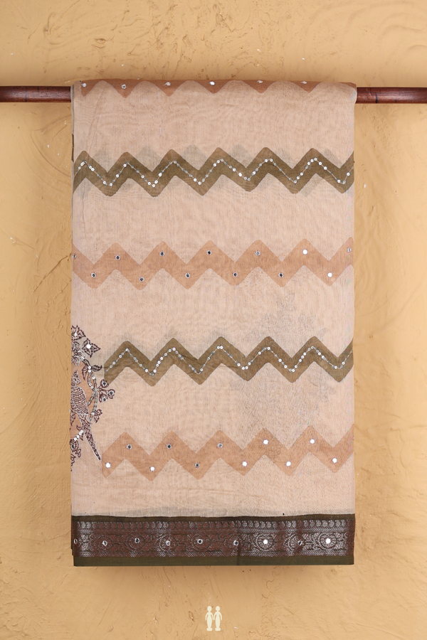 Chanderi Silk Cotton Saree In Pastel Brown With Allover Design