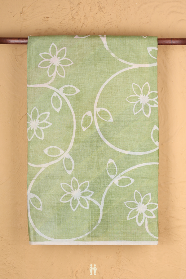 Tussar Silk Saree In Pastel Green With Floral Printed Design
