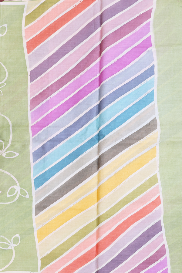 Tussar Silk Saree In Pastel Green With Floral Printed Design