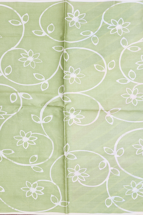 Tussar Silk Saree In Pastel Green With Floral Printed Design
