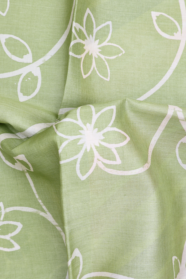 Tussar Silk Saree In Pastel Green With Floral Printed Design