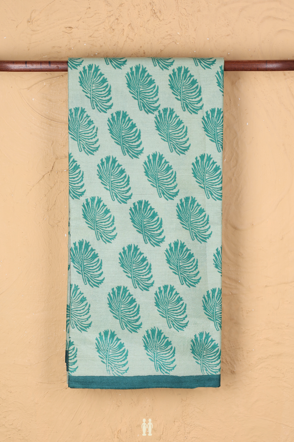 Tussar Silk Saree In Pastel Green With Leaf Design