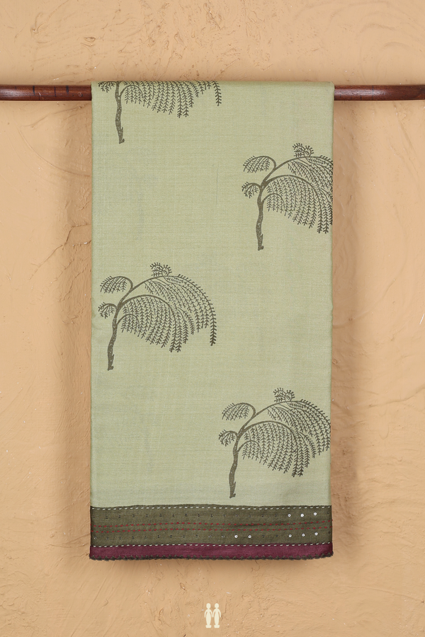 Tussar Silk Saree In Pastel Green With Printed Design