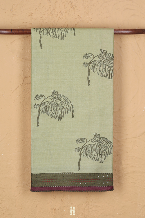 Tussar Silk Saree In Pastel Green With Printed Design