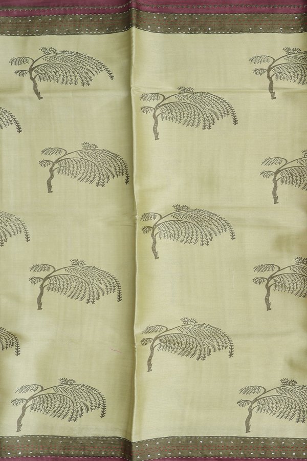 Tussar Silk Saree In Pastel Green With Printed Design