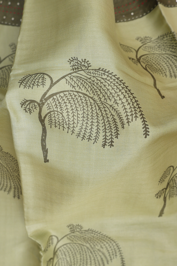Tussar Silk Saree In Pastel Green With Printed Design