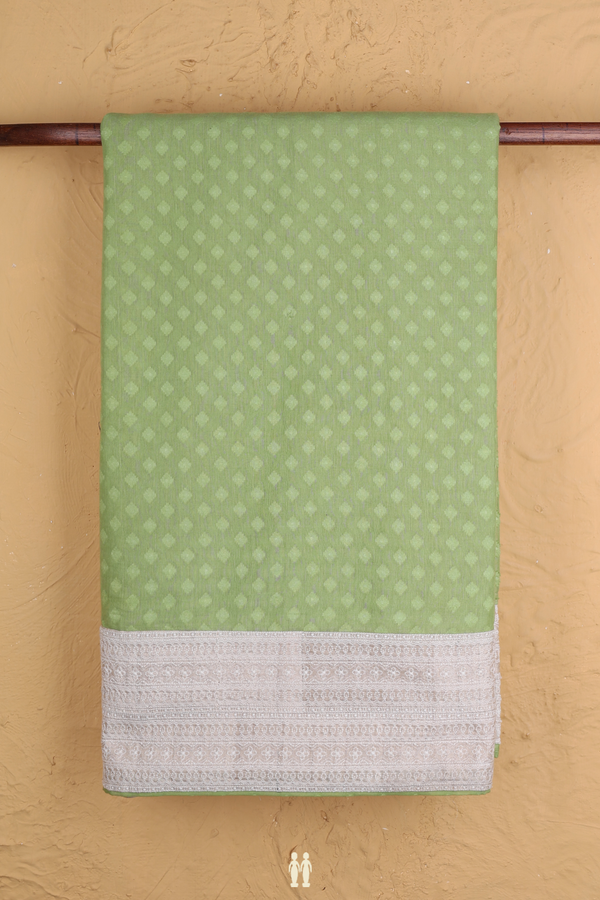 Tussar Silk Saree In Pastel Green With Threadwork Buttas