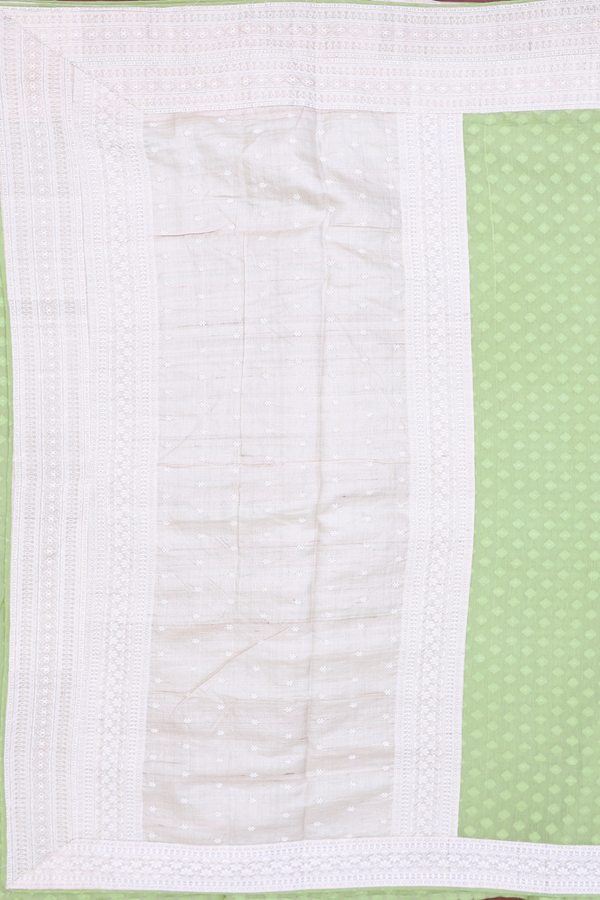 Tussar Silk Saree In Pastel Green With Threadwork Buttas