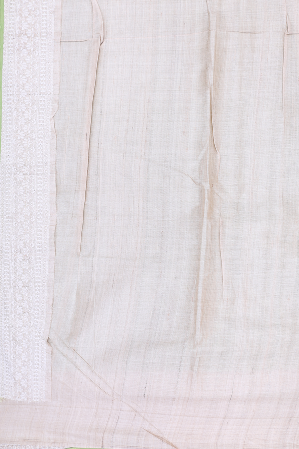 Tussar Silk Saree In Pastel Green With Threadwork Buttas
