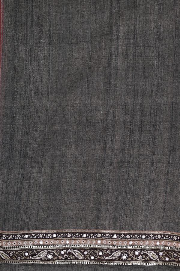 Tussar Silk Saree In Pastel Khaki With Floral Design