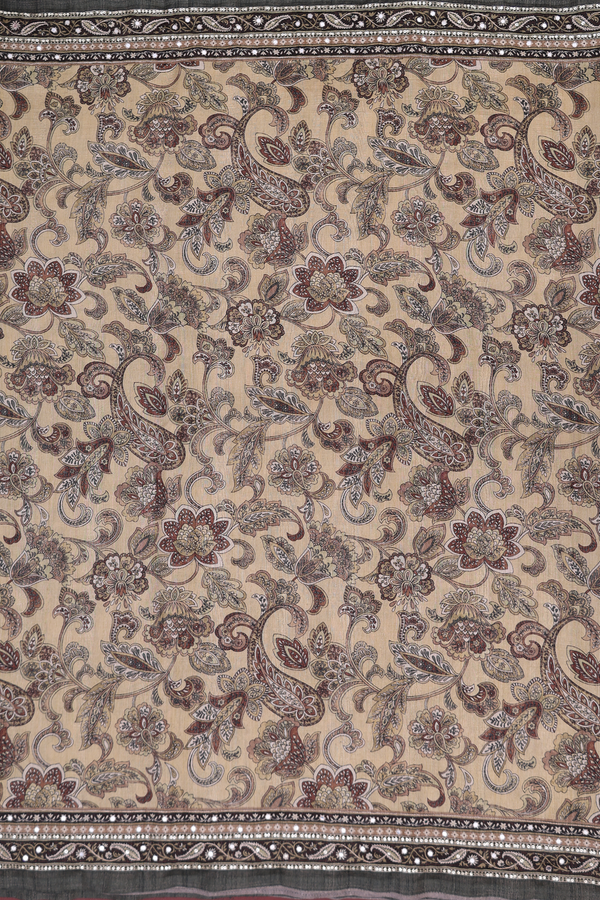 Tussar Silk Saree In Pastel Khaki With Floral Design