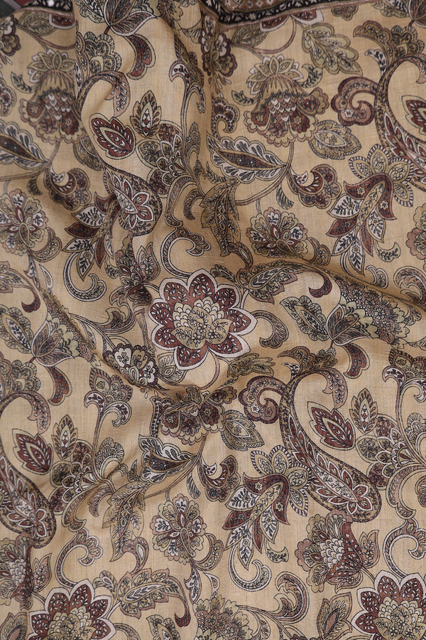 Tussar Silk Saree In Pastel Khaki With Floral Design