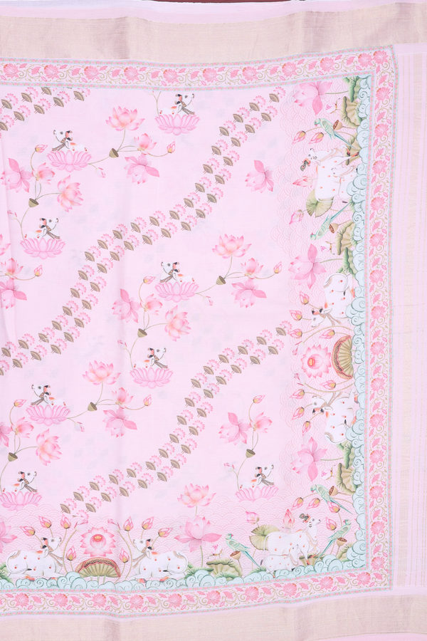 Tussar Silk Saree In Pastel Pink With Printed Design