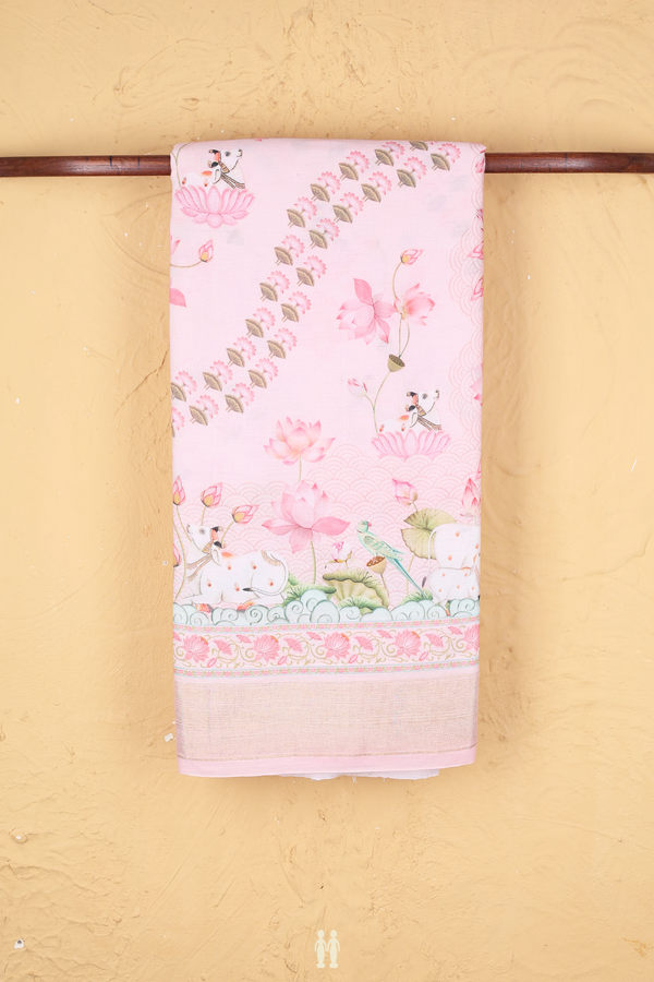 Tussar Silk Saree In Pastel Pink With Printed Design