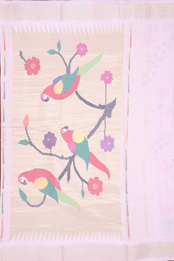 Tussar Silk Saree In Pastel Pink With Printed Design