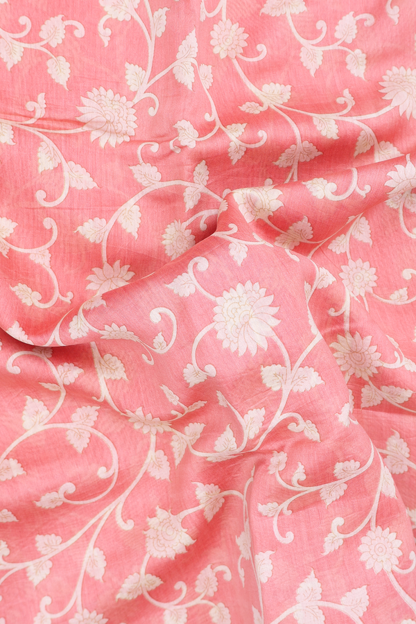 Tussar Silk Saree In Peach With Floral Design