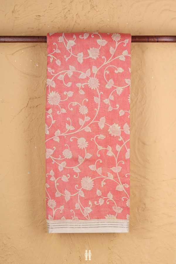 Tussar Silk Saree In Peach With Floral Design