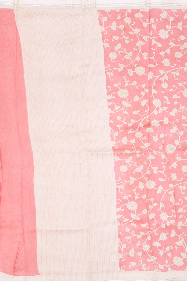 Tussar Silk Saree In Peach With Floral Design