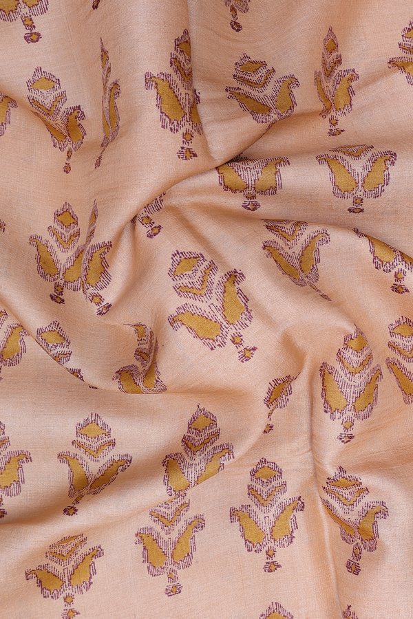 Tussar Silk Saree In Peach With Paisley Printed Design