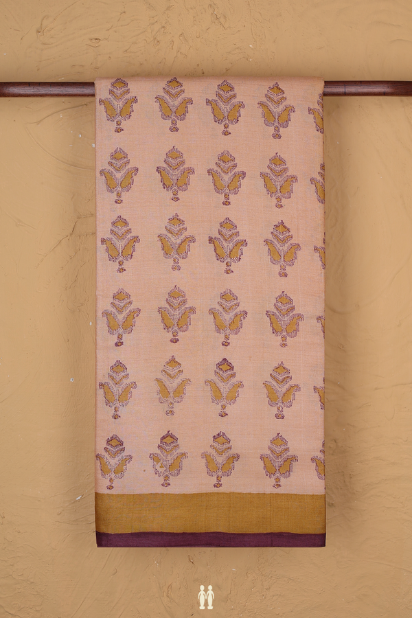 Tussar Silk Saree In Peach With Paisley Printed Design