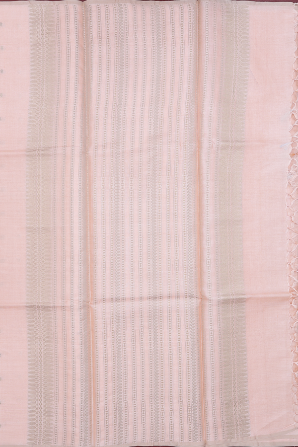 Tussar Silk Saree In Peach With Threadwork Buttis